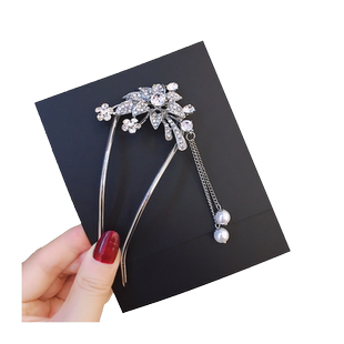 上班族发簪u形发簪气质珍珠发插梳流苏发梳优雅丸子头新中式发钗