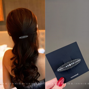 韩系发饰水钻小发夹后脑勺半扎发卡气质一字弹簧夹复古时尚顶夹
