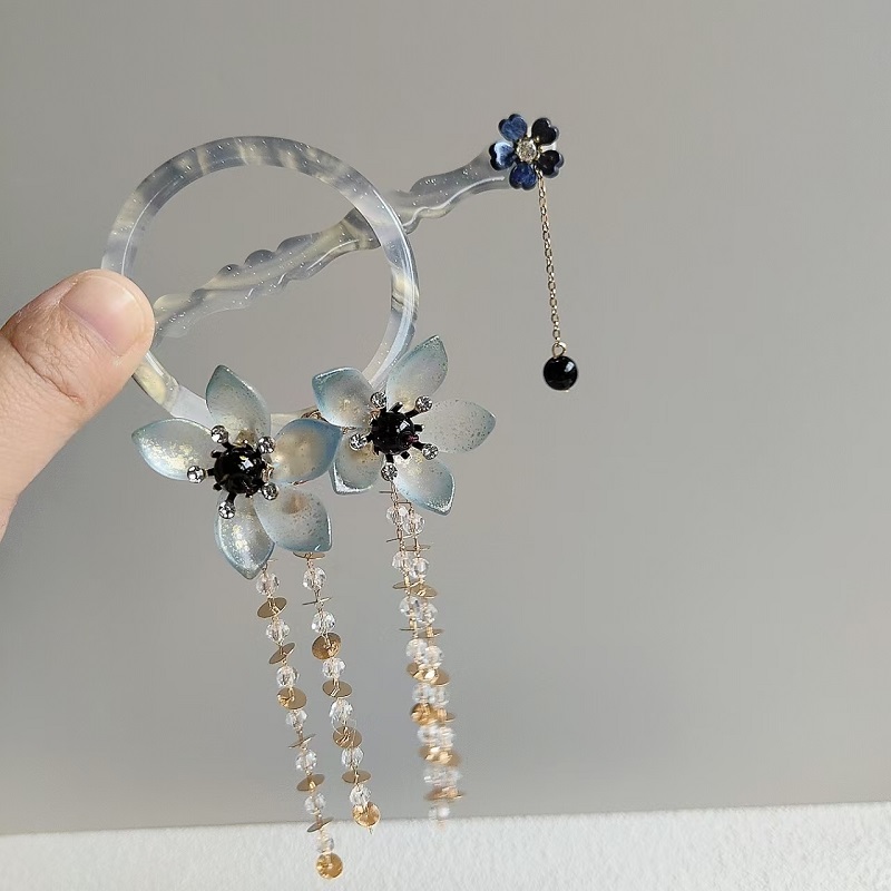 古风花朵流苏后压发环发簪盘发