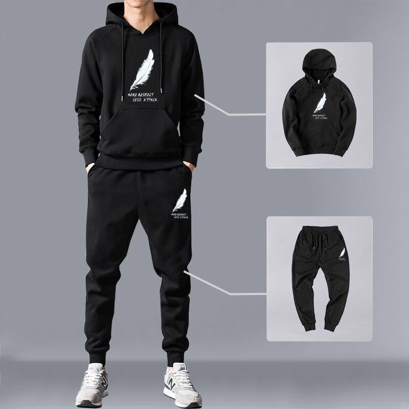 男士连帽卫衣套装春秋季新款潮牌印花运动两件套青少年时尚一整套