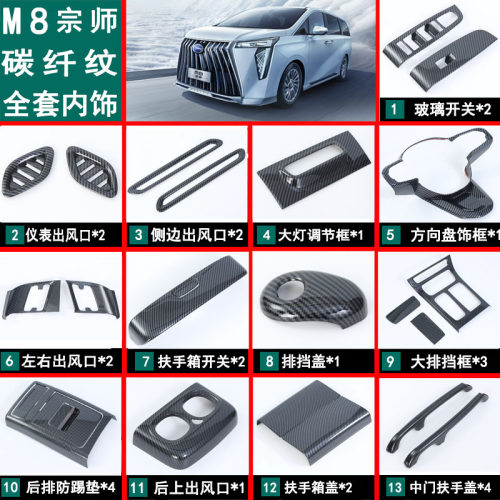 适用于传祺m8宗师版碳纤纹内饰贴出风口改装饰配件汽车专用品传奇