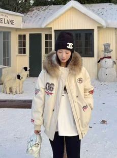 韩版 新款 休闲宽松百搭加厚保暖外套潮 棉服女2025冬季 毛领连帽工装