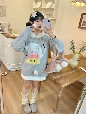 NOHASHTAG甜美可爱毛连帽毛衣女2025秋冬新款韩版休闲针织衫上衣