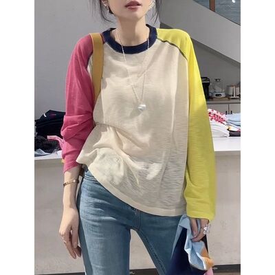 2026夏季新款撞色插肩长袖防晒衣女宽松300斤大码百搭上衣薄罩衫