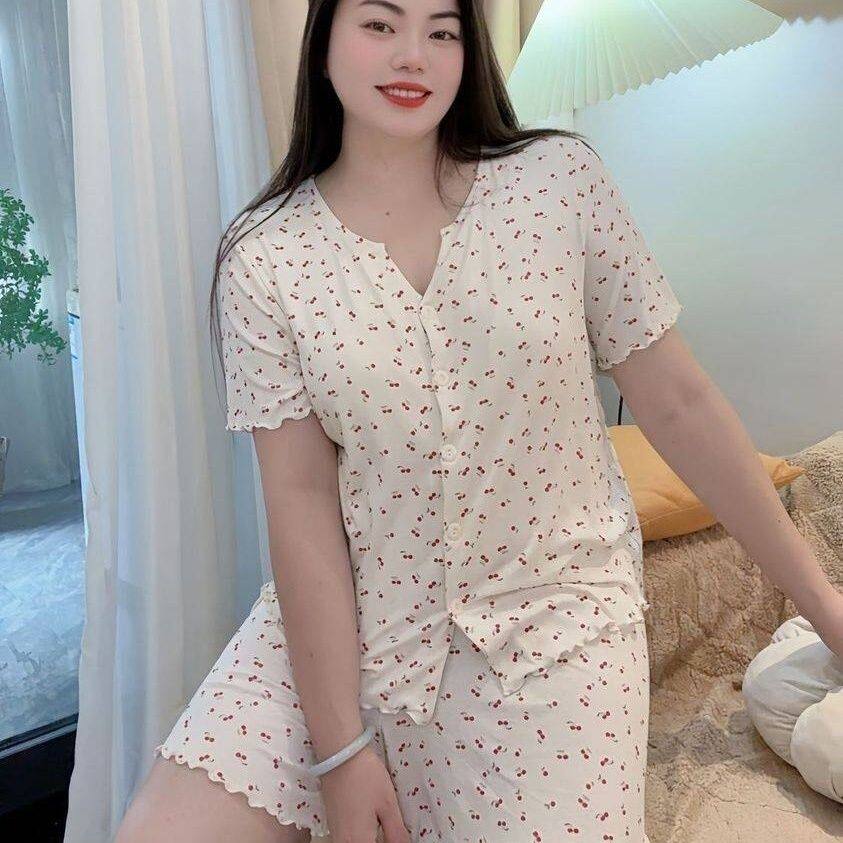 夏季新款睡衣白色V领短裤短袖家居服大码300斤甜美减龄宽松套装女