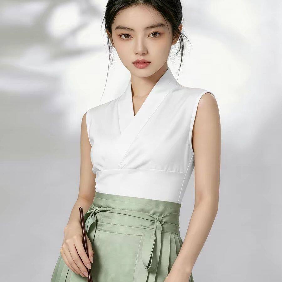 汉服中衣改良中式内衬套头交领打底衫女内搭背心无袖T恤大码300斤