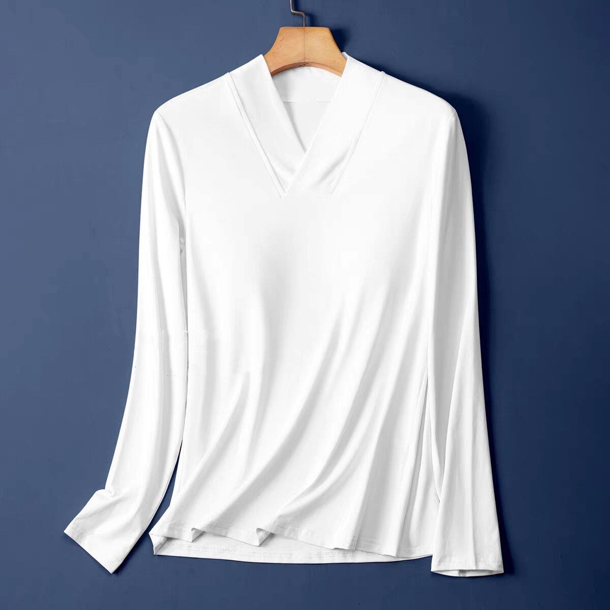 改良汉服t恤男女款交叉v领长袖上衣德绒保暖秋冬新中式大码300斤