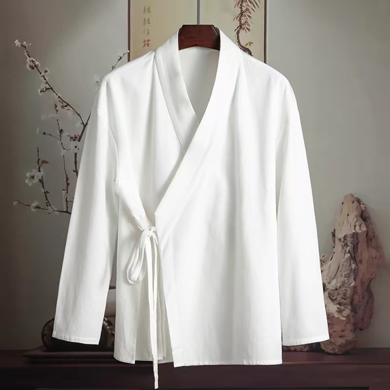 新中式男女通用唐装汉服居士服青年大码中国风德绒长袖上衣大码