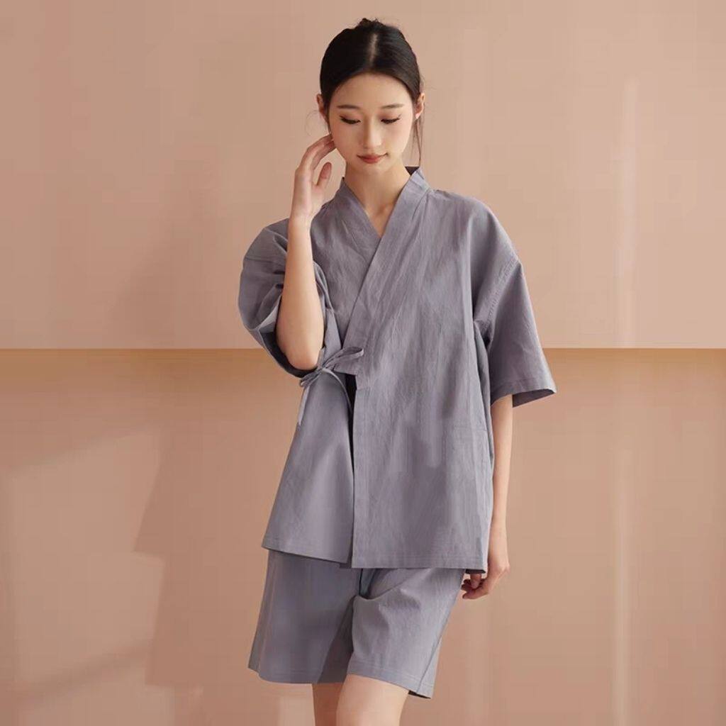 日式和服系带汗蒸服男女款大码短袖短裤套装休闲洗浴服按摩家居服