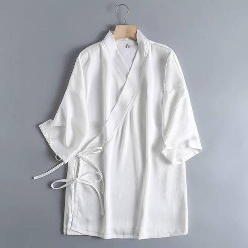 民族风交领系带汉服茶禅服男女通用短袖夏季垂感中衣薄大码300斤