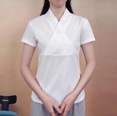 交叉领汉服胖MM大码300斤内搭上衣女改良短袖宽松打底衫内衬夏