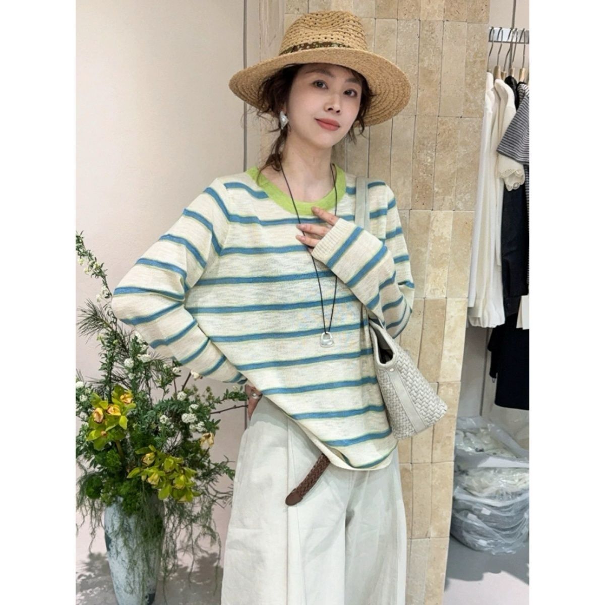 撞色条纹薄款T恤女欧洲站2026夏装新款长袖防晒罩衫打底上衣大码