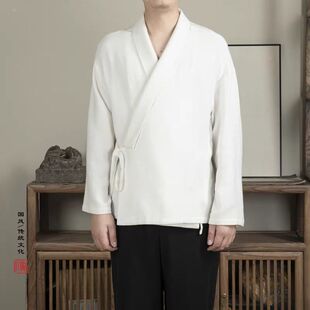 新中式交领衬衫男女斜襟系带y领右衽汉服德绒秋冬居士禅意服大码