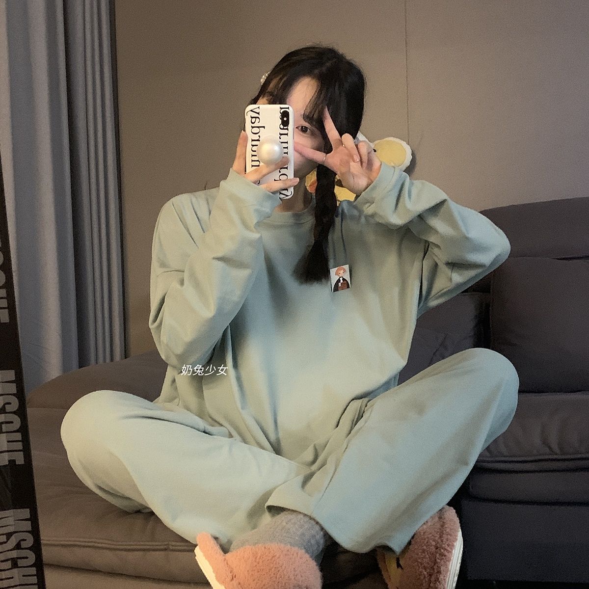 大码300斤韩版ins双面德绒睡衣女秋冬长袖宽松休闲运动保暖家居服