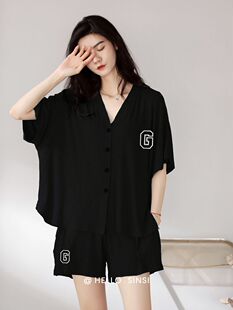 大码300斤睡衣女夏季短袖短裤薄款开衫黑色时尚可外穿家居服套装