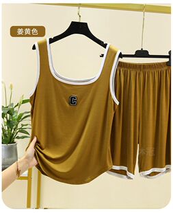 大码300斤背心吊带短裤套装女夏季新款运动宽松睡衣冰丝家居服薄
