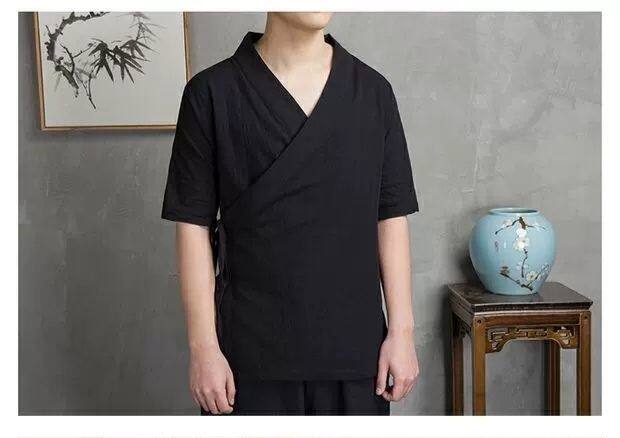 夏季国潮系带汉服改良斜襟唐装青年大码衬衫男女士民族风短袖上衣