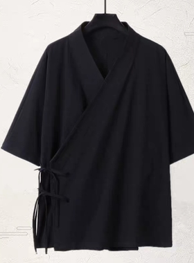 交领汉服男女绑带内衫复古中国风内搭短袖上衣古装茶服大码300斤