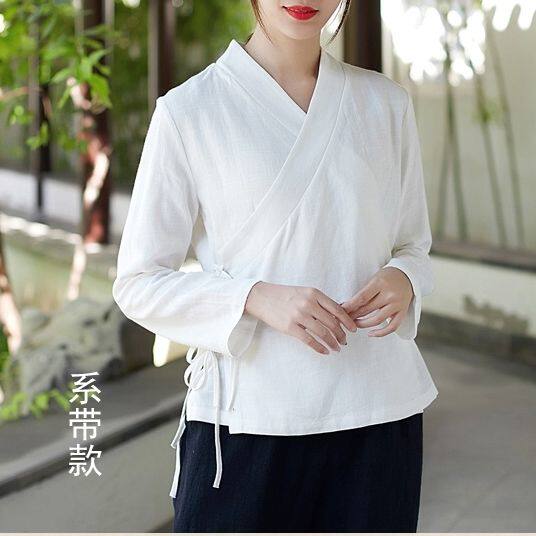 新中式复古德绒汉服秋冬文艺范中国风茶服长袖上衣衬衫大码300斤