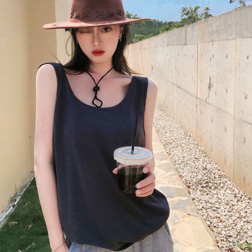 大码300斤纯色无袖背心T恤女夏薄款宽松休闲显瘦沙滩度假慵懒上衣