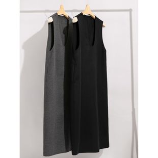 背心连衣裙女马甲款外搭长裙无袖背心裙秋冬季大码300斤百搭时尚