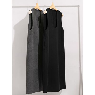 背心连衣裙女马甲款外搭长裙无袖背心裙秋冬季大码300斤百搭时尚