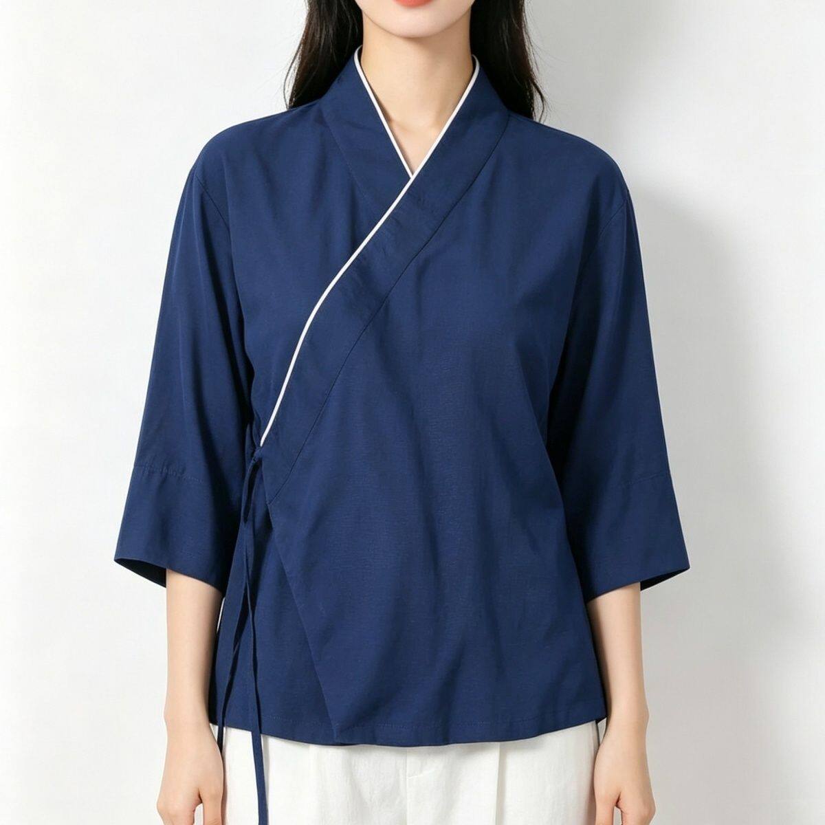 茶服男女禅意改良汉服新中式上衣禅修服中国风唐装复古大码300斤