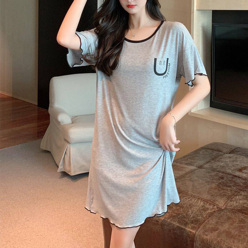 300斤大码睡裙女胖MM夏季薄款冰丝短袖女士睡衣裙夏天凉感家居服
