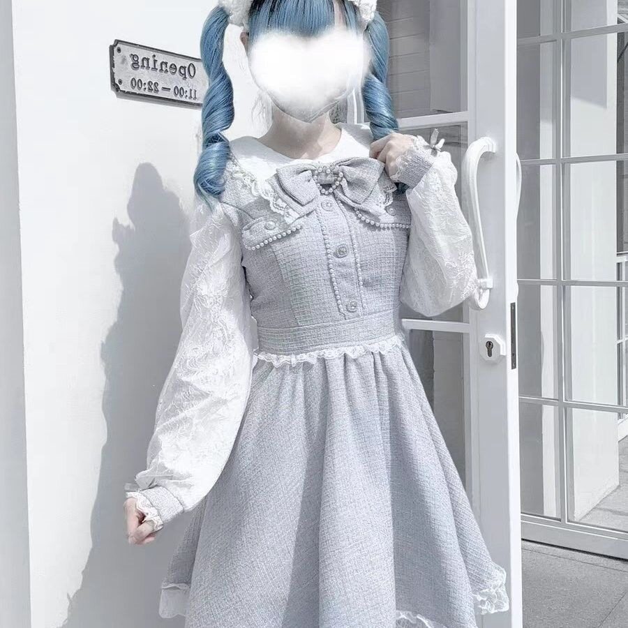 雷服日系少女感法式甜美连衣裙新款高腰长袖背带连衣裙