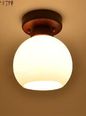 实木美式乡村地中海风玄关吸顶灯
