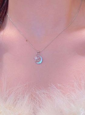 天然贝壳星月项链百搭小众轻奢高级感锁骨链2025年新款时尚毛衣链