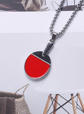 创意乒乓球饰品中国乒乓球拍钛钢项链运动男女个性毛衣链嘻哈