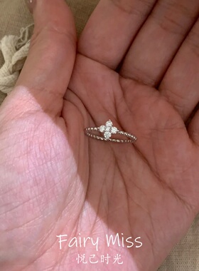 四叶珠草S925银镀18K金单钻戒指