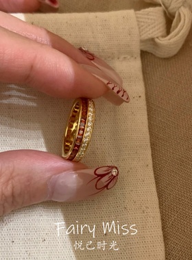 复古本命年红宝石双排女戒指轻奢