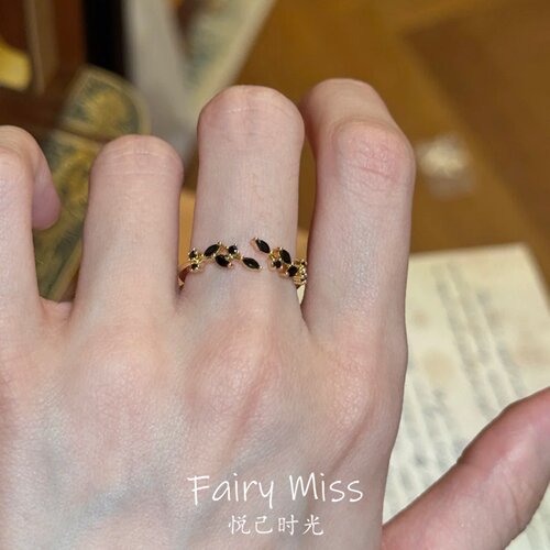 黑金麦穗轻奢小众冷门开口食指戒
