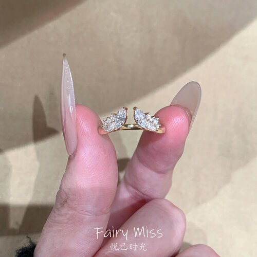 轻奢金色麦穗镶钻开口可调女戒