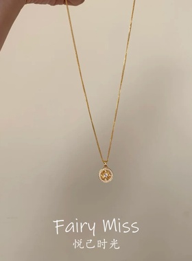 圆漾金芒太阳花金色幸运草环项链