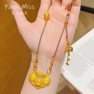 「长命富贵」高保色古法沙金锦鲤锁包毛衣链新中式国风显贵气项链