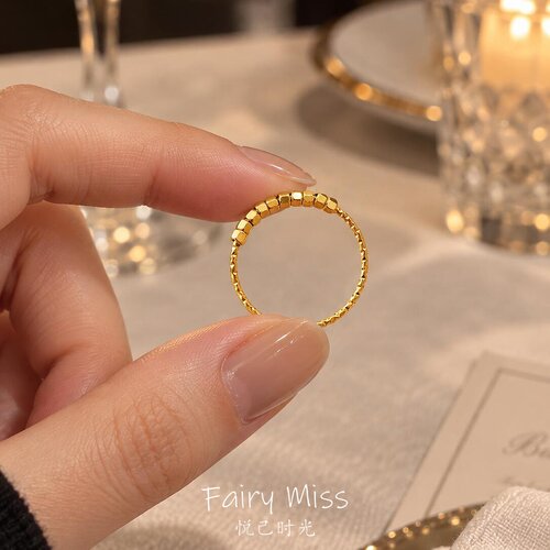 小众方块碎金细圈百搭叠戴女士戒