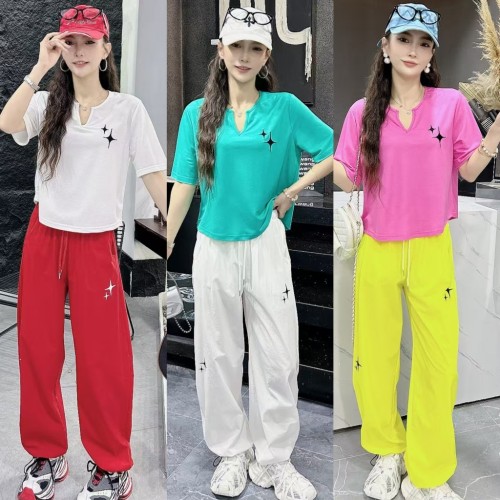 夏款新款曳步舞运动套装女网红同款半袖T恤休闲修身广场舞服装