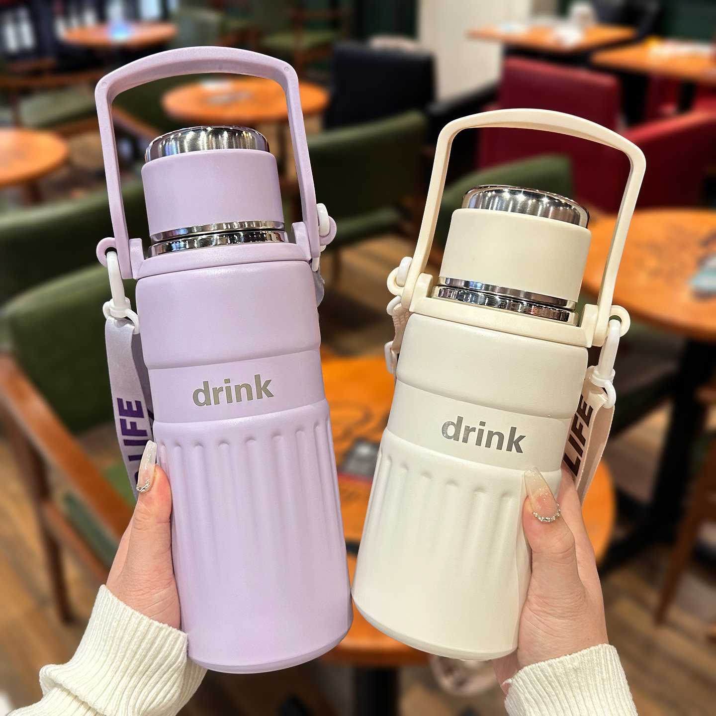 保温杯大容量男女士茶水分离泡茶杯学生上学专用水杯斜挎便携水壶