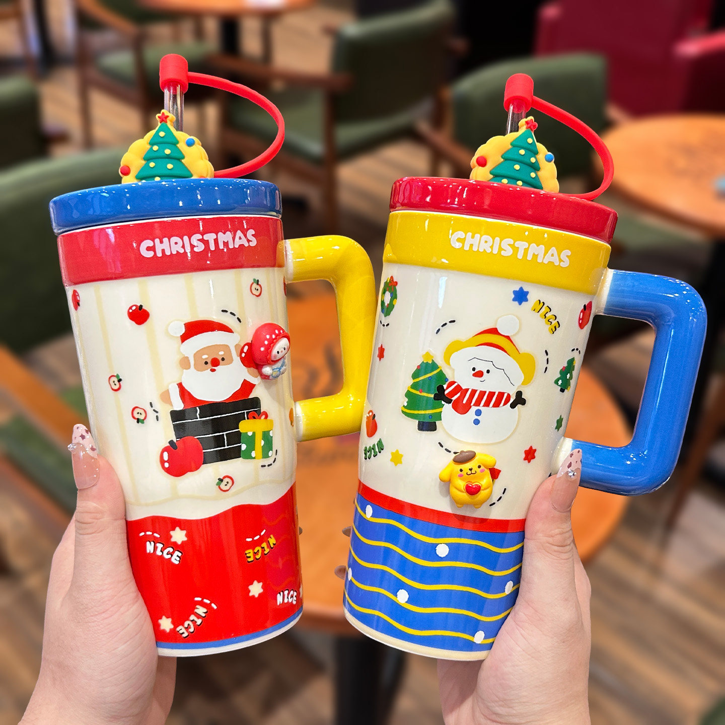 马克杯陶瓷水杯生日礼物大容量冰霸杯子带盖家用喝水吸管杯带手柄