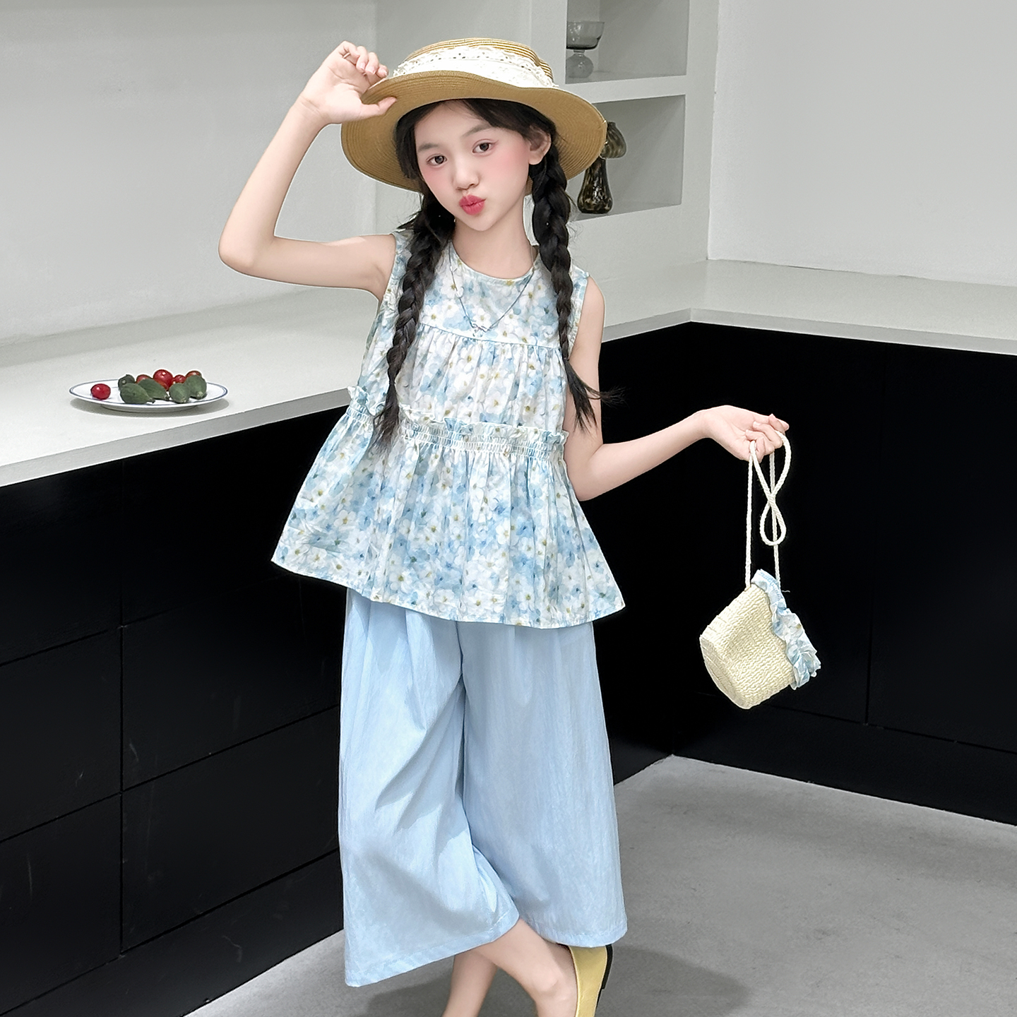 女童夏套装2025新款大童女孩薄款洋气上衣童装衣服儿童巨好看夏装