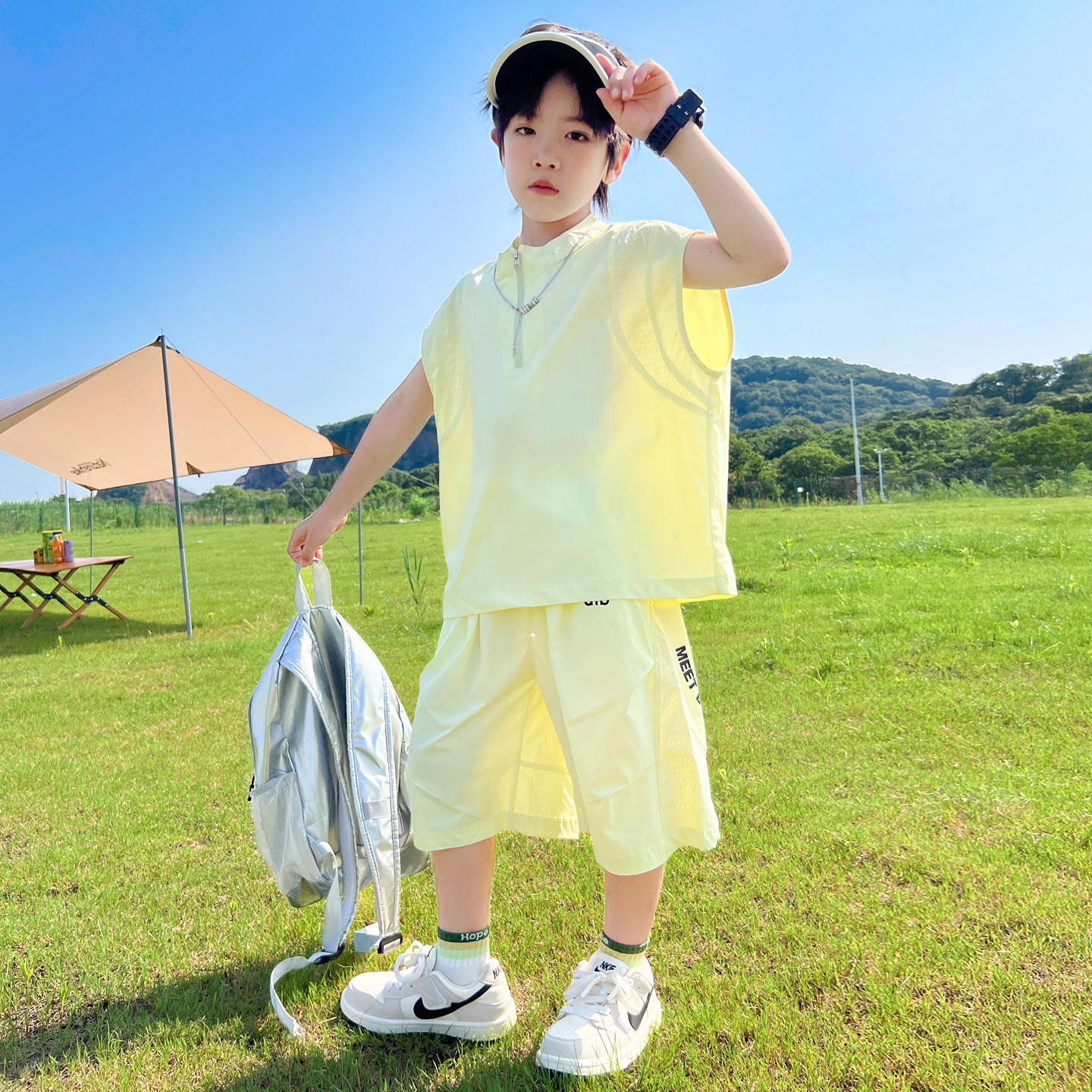 男童夏季套装2026新款儿童短袖速干运动服大童背心冰感男孩薄款潮