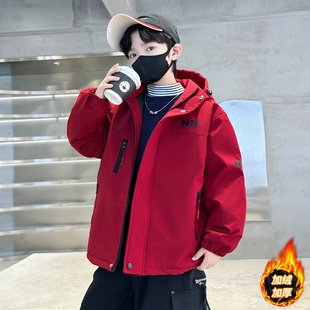 男童加绒外套2025新款儿童初冬夹棉风衣中大童加厚初中生男孩冬装