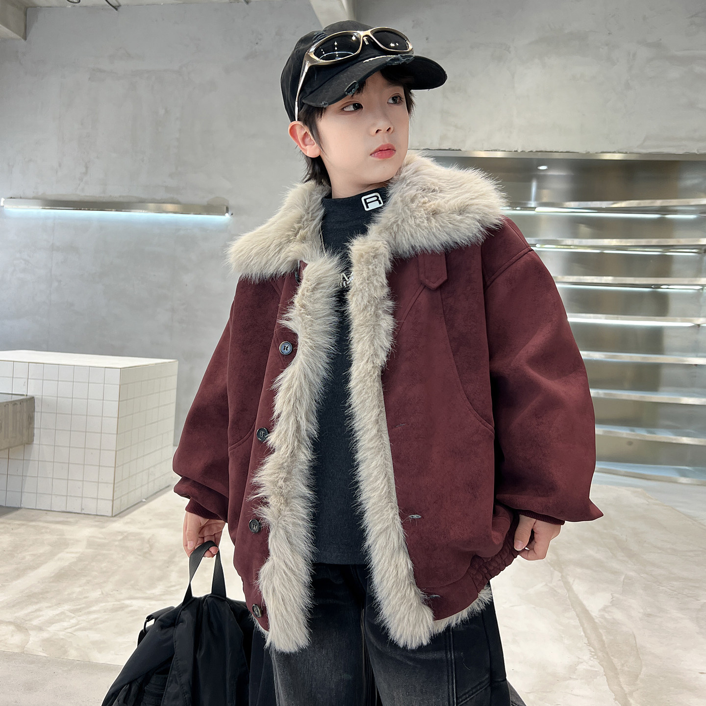 男童仿皮草兔毛领夹棉PU皮大衣外套2025新款冬季大儿童秋冬棉衣潮,童装/婴儿装/亲子装,夹克/皮衣,淘宝优惠券,粉丝福利购,淘宝优惠卷