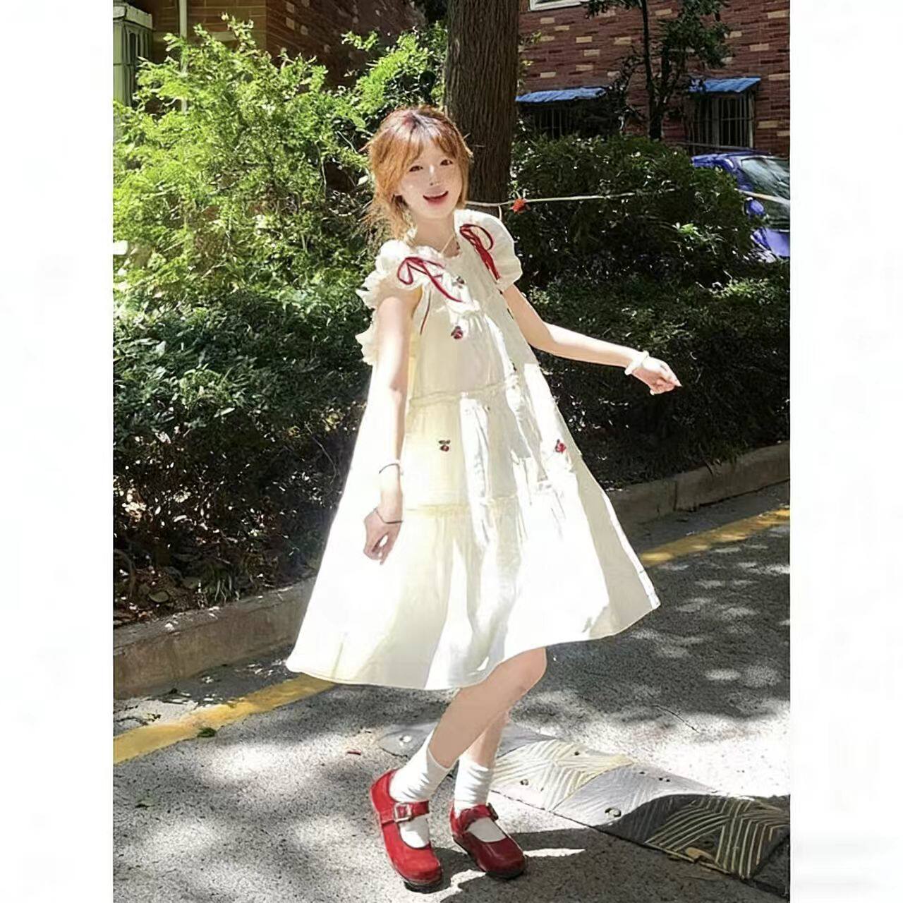 女童白色连衣裙樱桃刺绣2026新款儿童大童女装夏季裙子夏装高级感