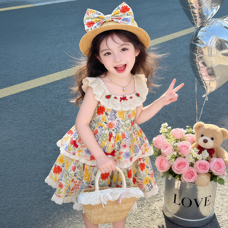 女童连衣裙夏季2026新款宝宝甜美纯棉碎花群儿童夏装公主裙蛋糕裙