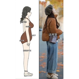 搭配一整套大码 棉服外套牛仔裤 冬装 微胖mm短款 女 韩系减龄时尚 套装