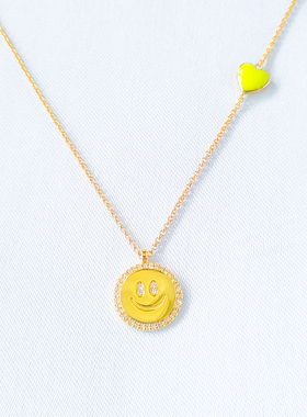 笑脸项链女微笑吊牌爱心锁骨链银夏日风个性毛衣链礼物潮